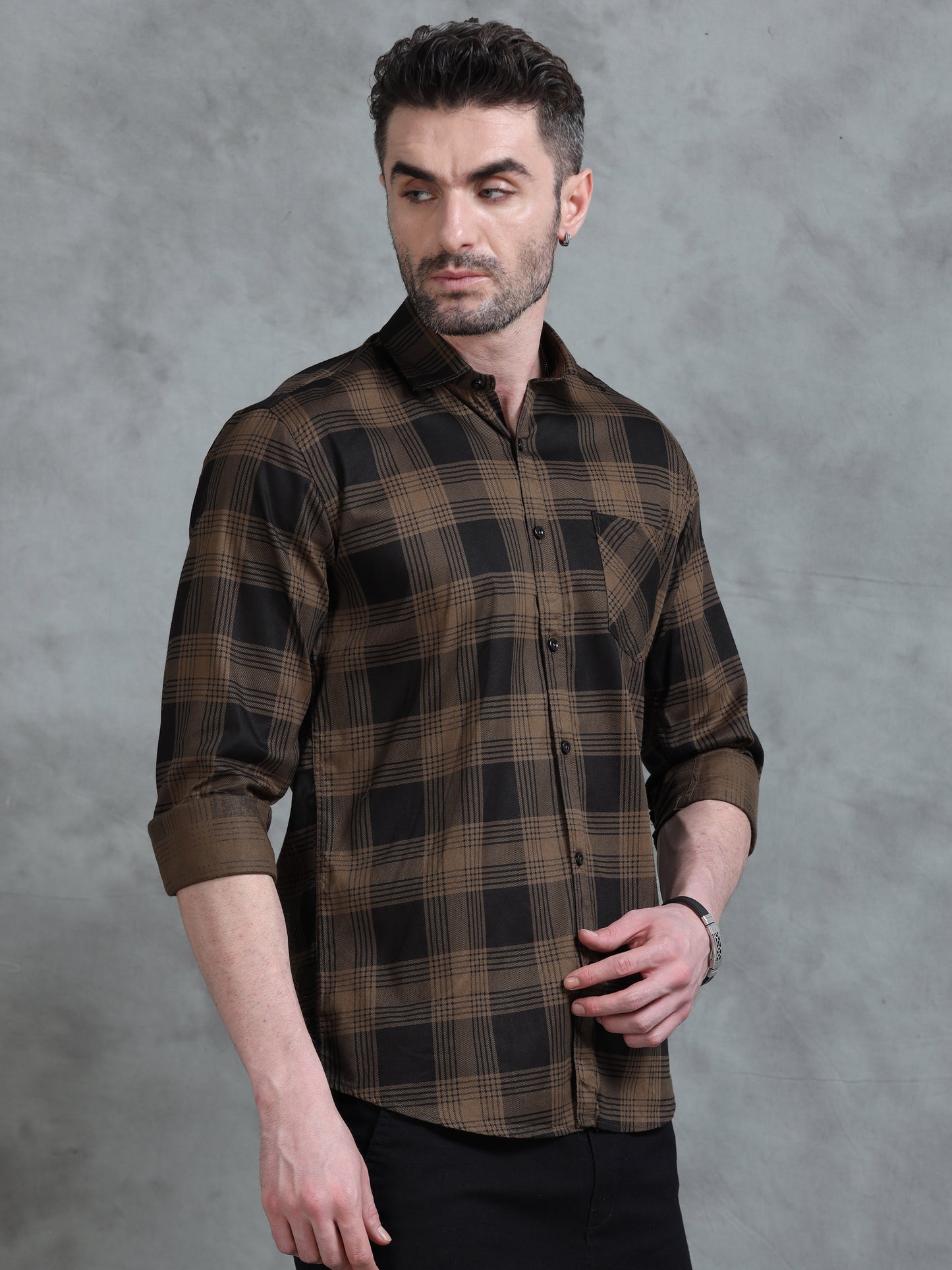 Bold Brown Men’s Checked Shirt