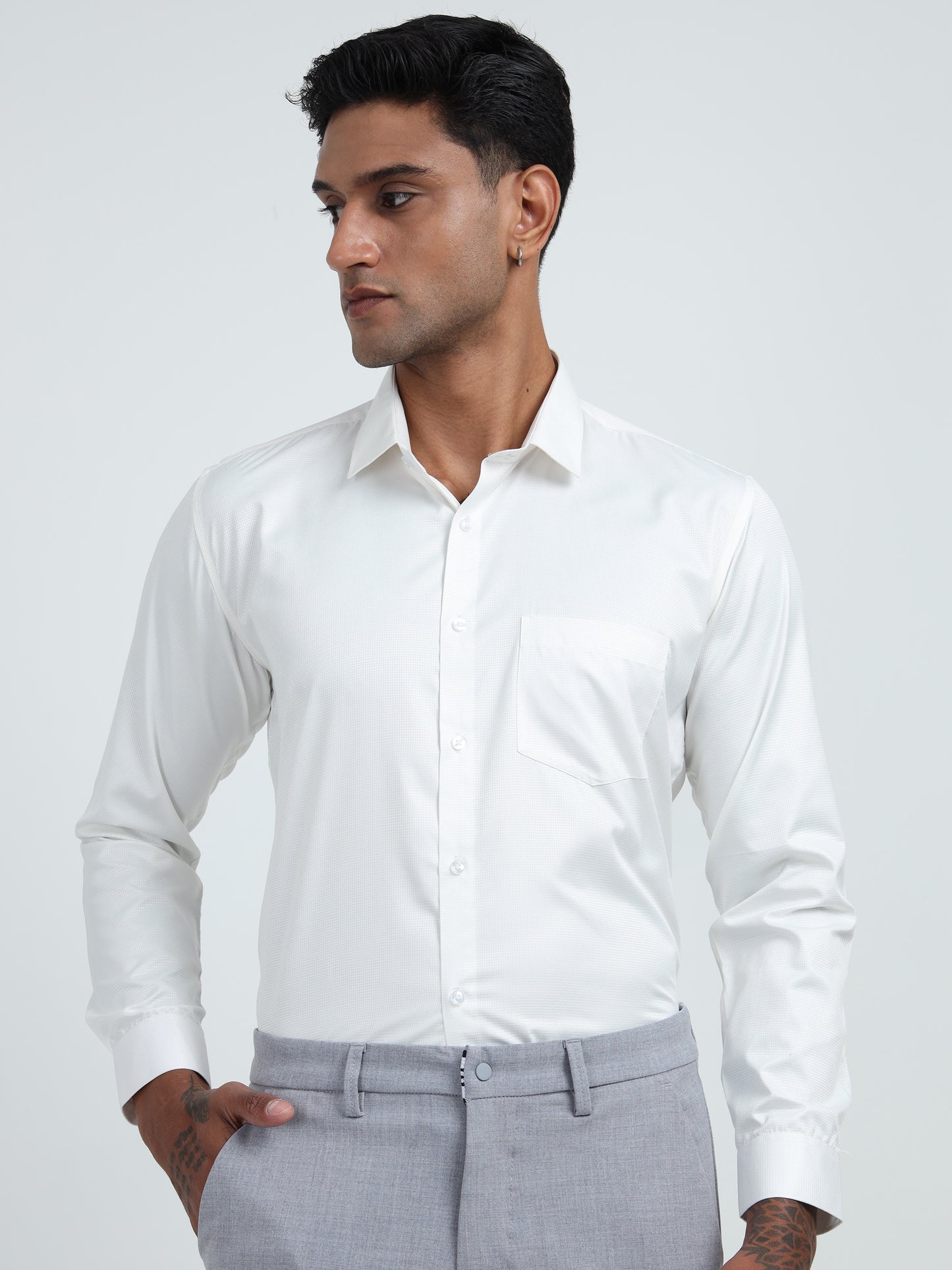 Ivory Essence - Self Pattern Men’s Formal Shirt