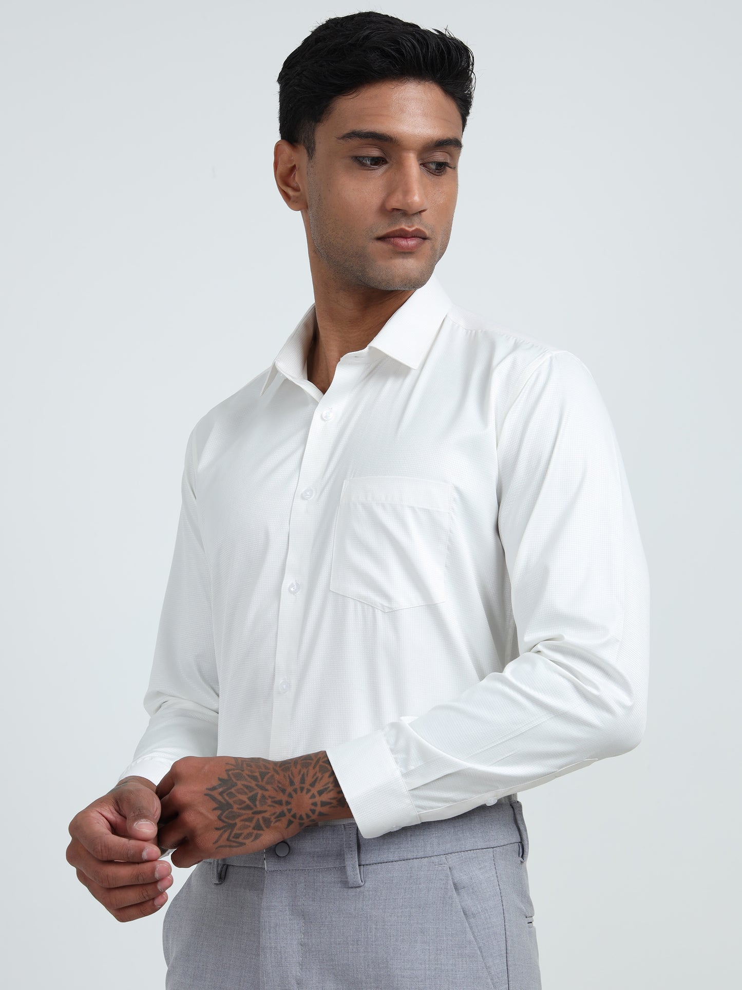 Ivory Essence - Self Pattern Men’s Formal Shirt