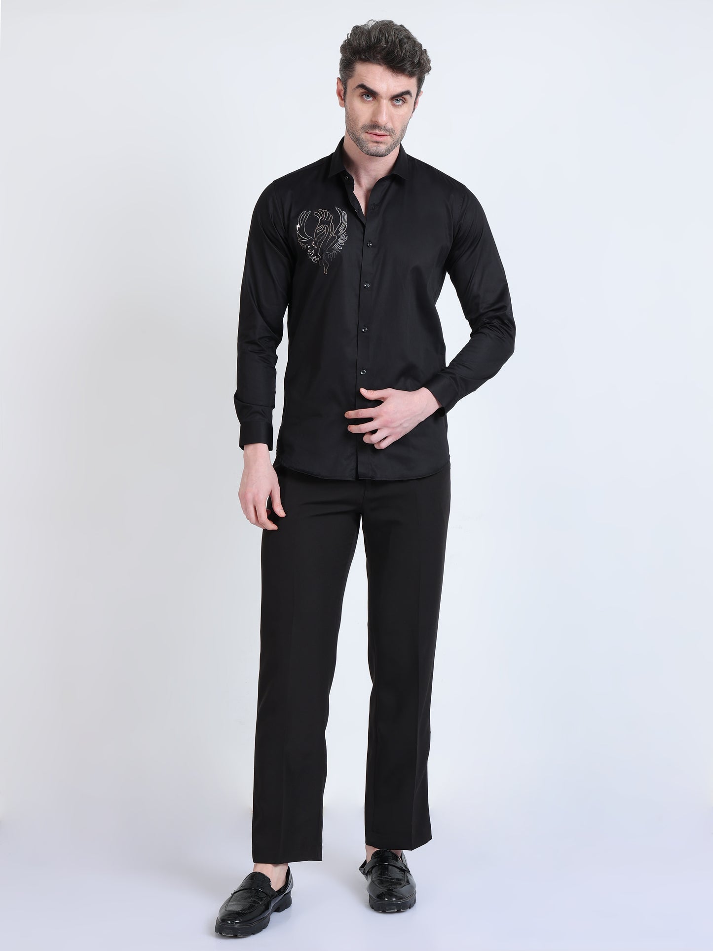Midnight Mirage - Occasion Wear Embroidered Shirt - Black