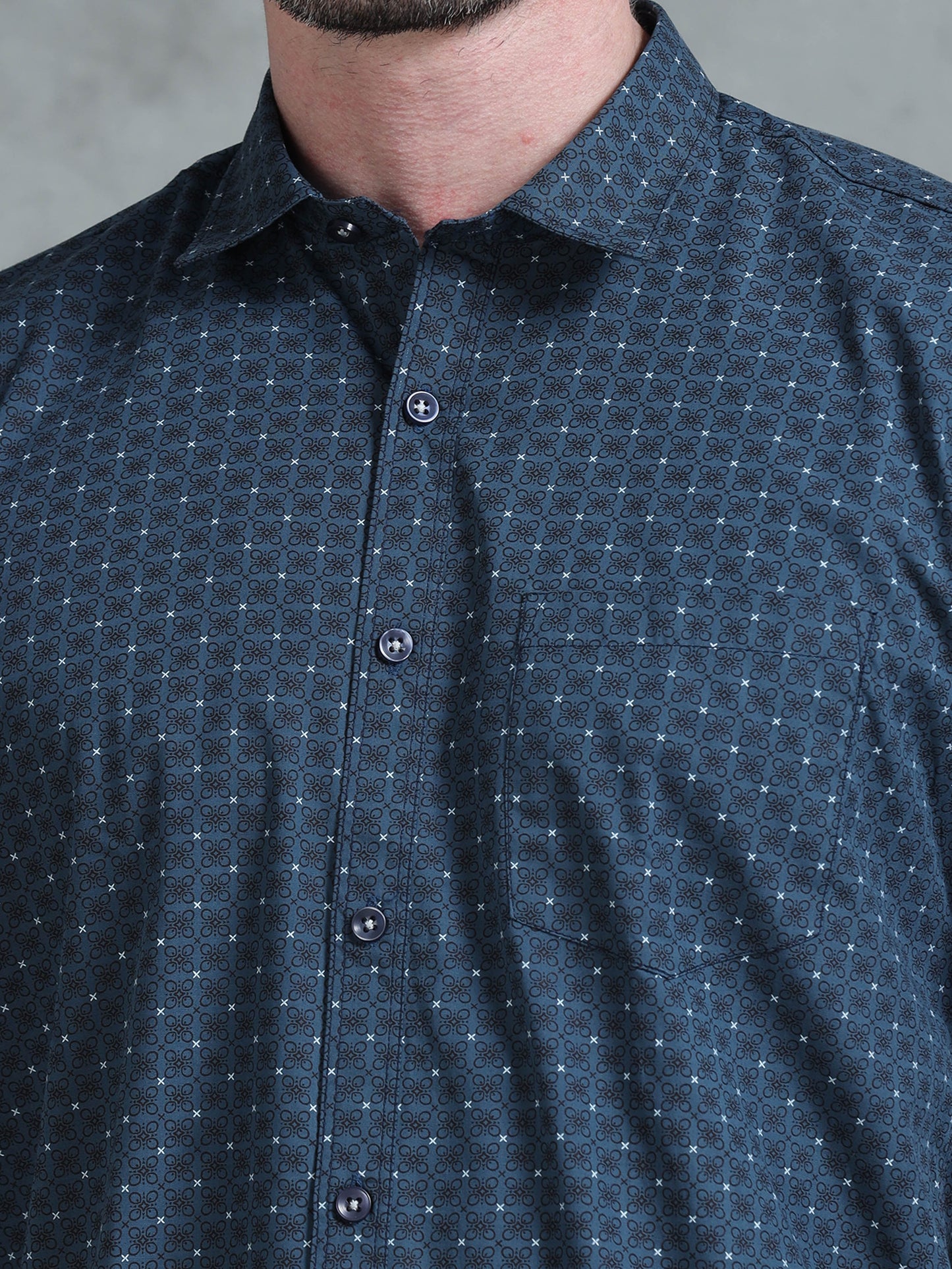 Aqua Geometric Men’s Printed Shirt