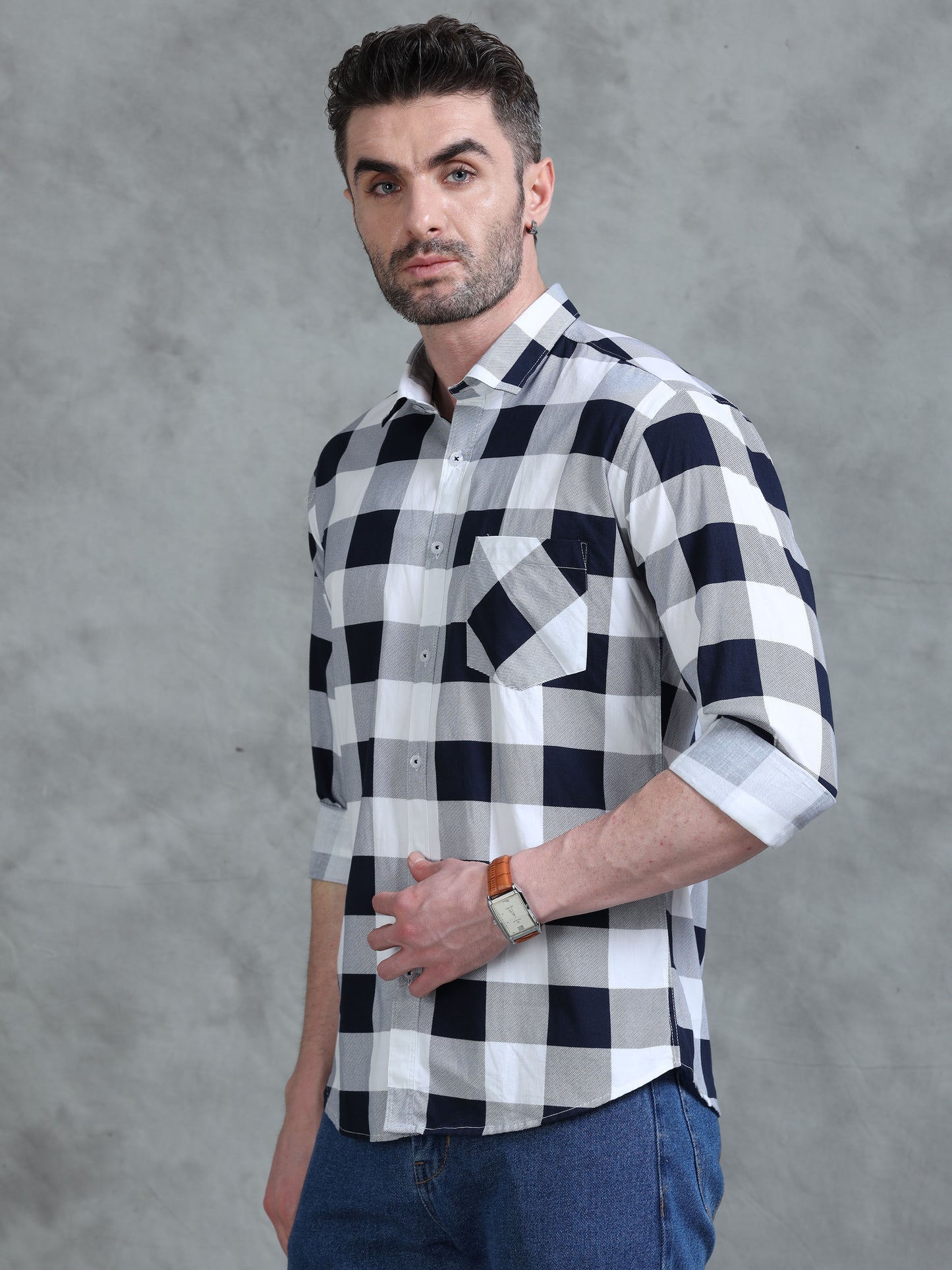 Classic Slate - Navy Blue Checked Shirt