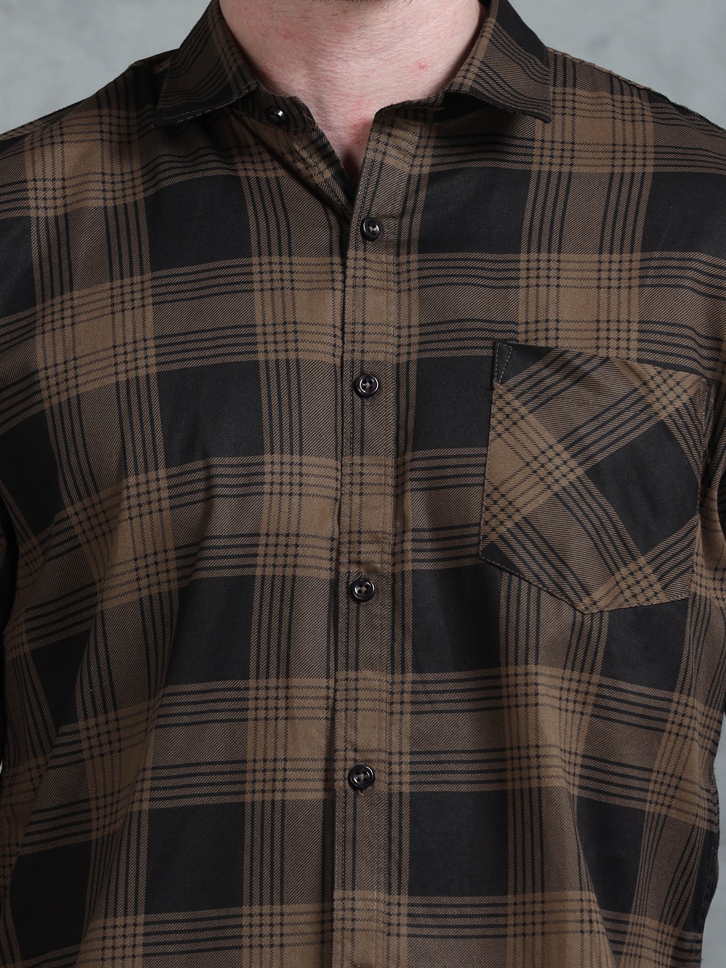 Bold Brown Men’s Checked Shirt