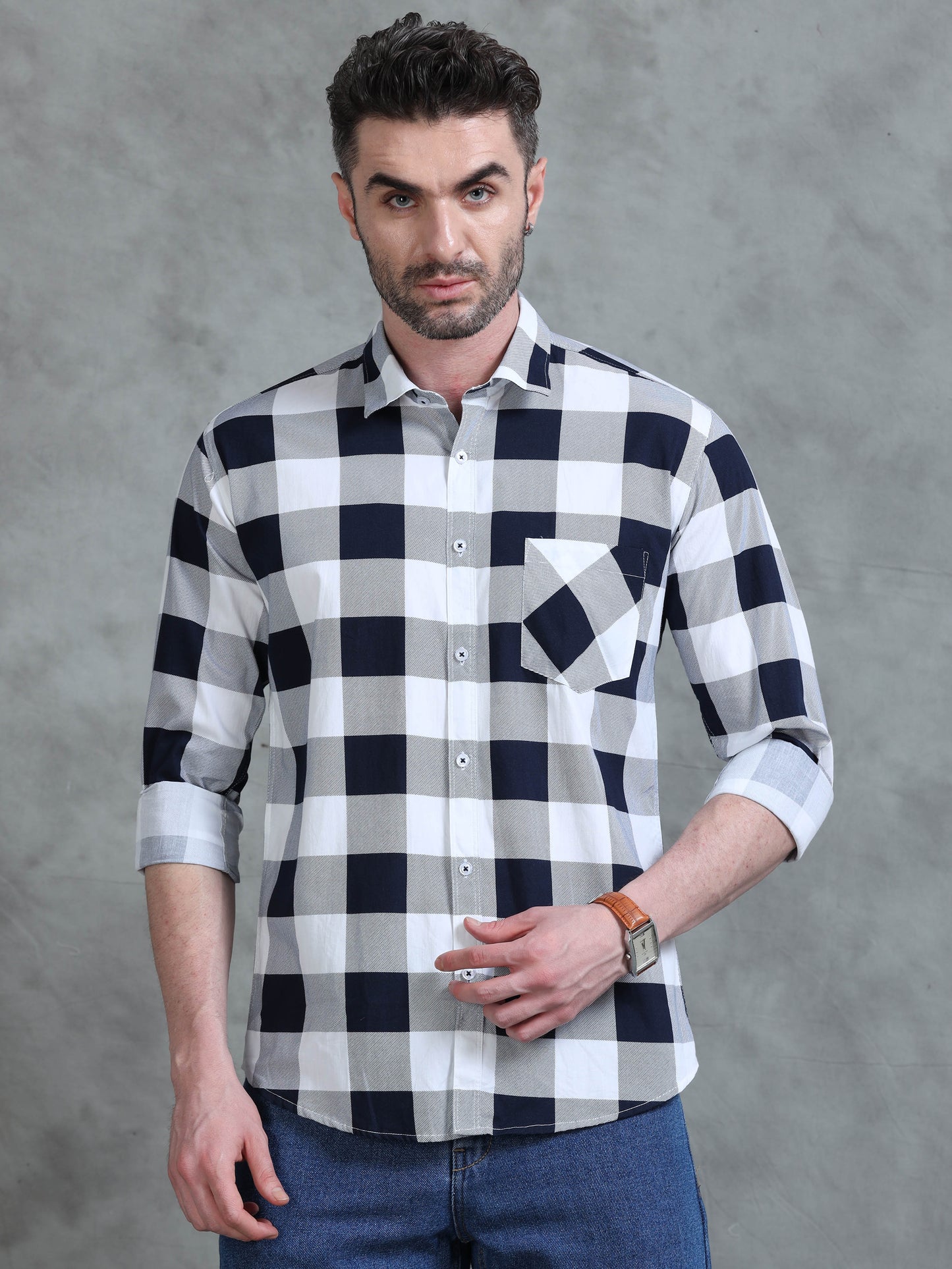 Classic Slate - Navy Blue Checked Shirt