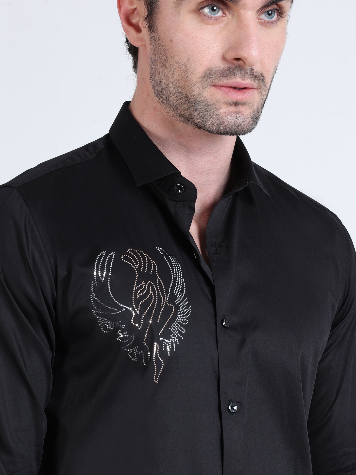 Midnight Mirage - Occasion Wear Embroidered Shirt - Black
