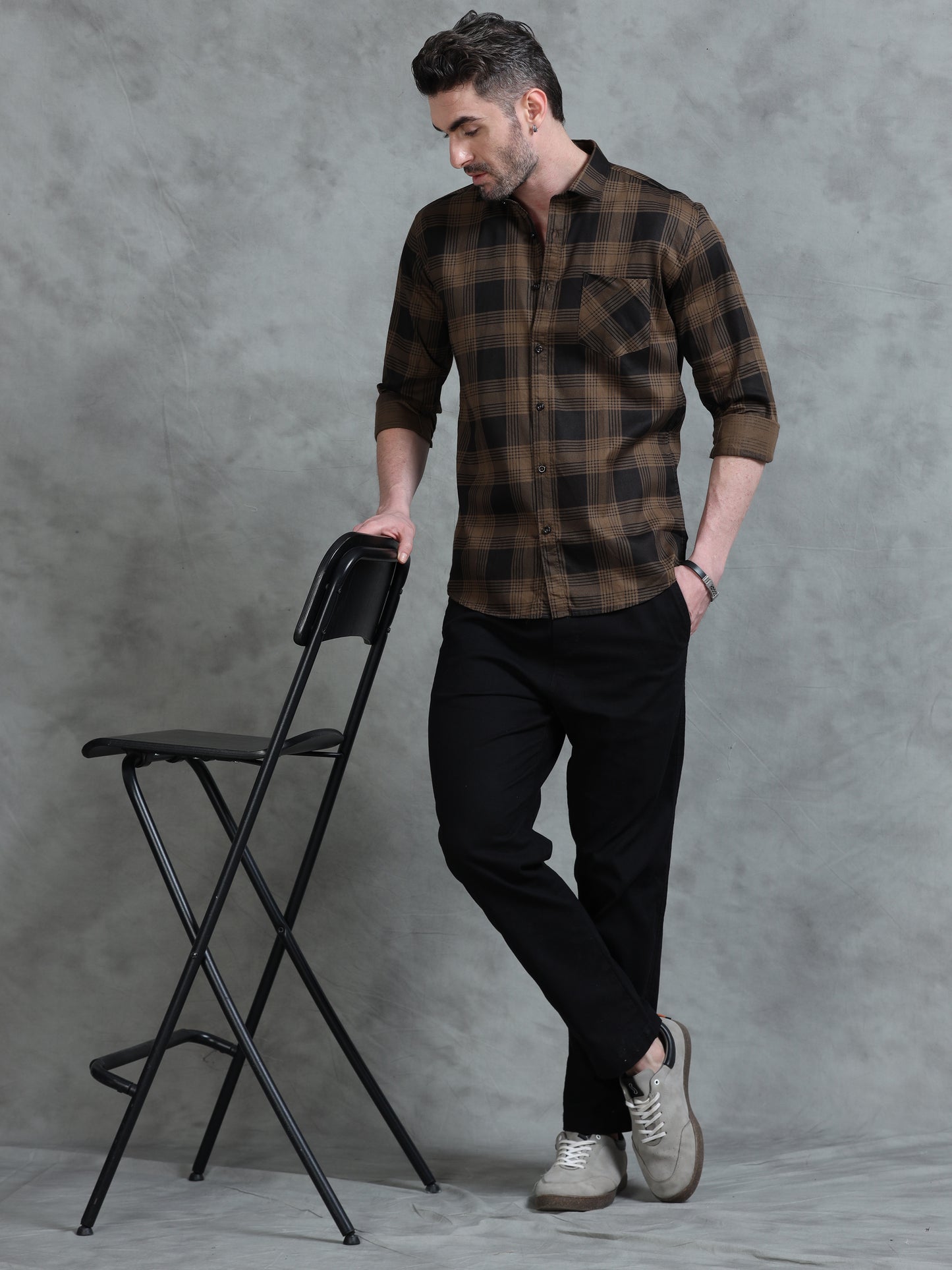 Bold Brown Men’s Checked Shirt