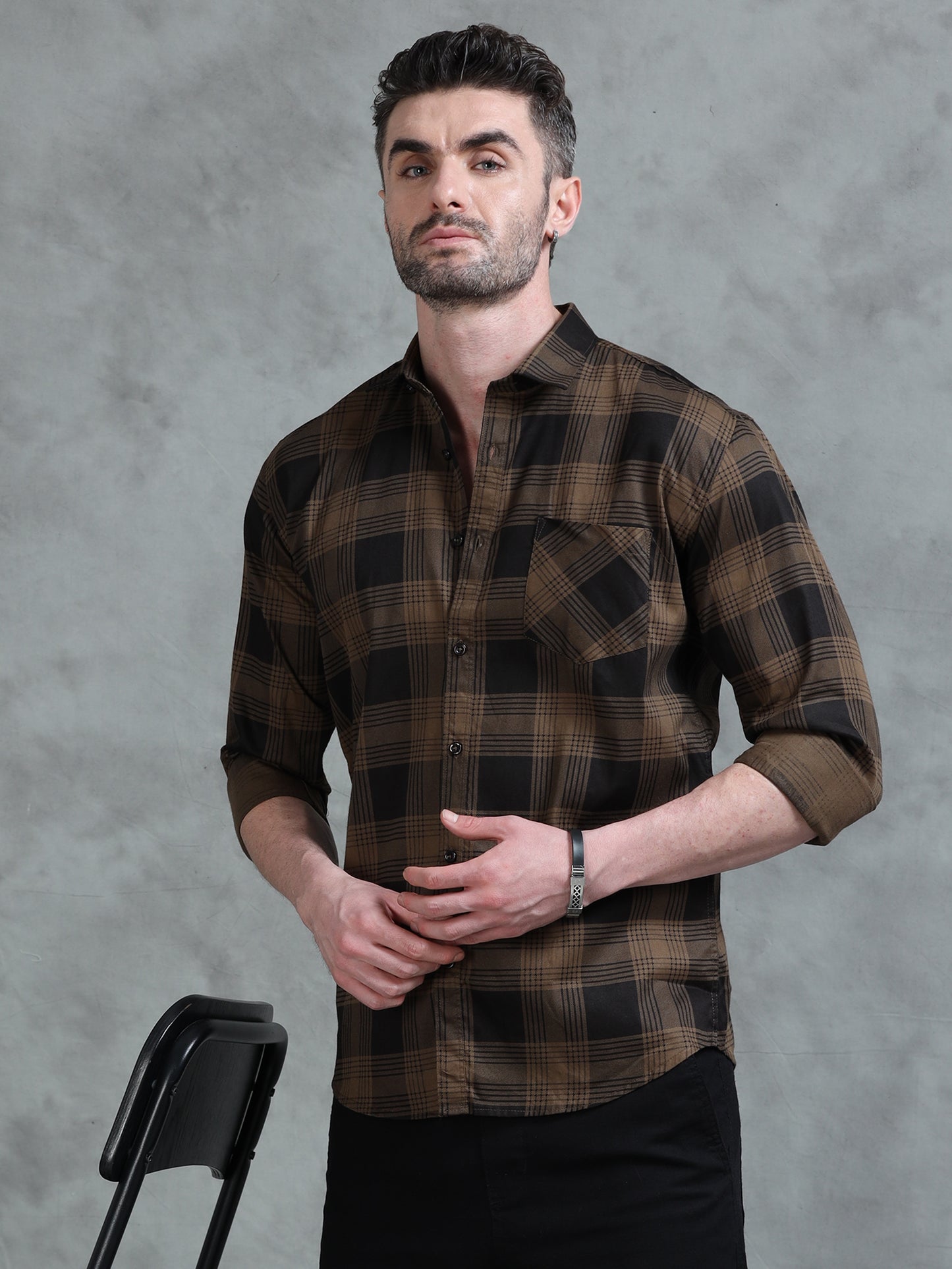 Bold Brown Men’s Checked Shirt