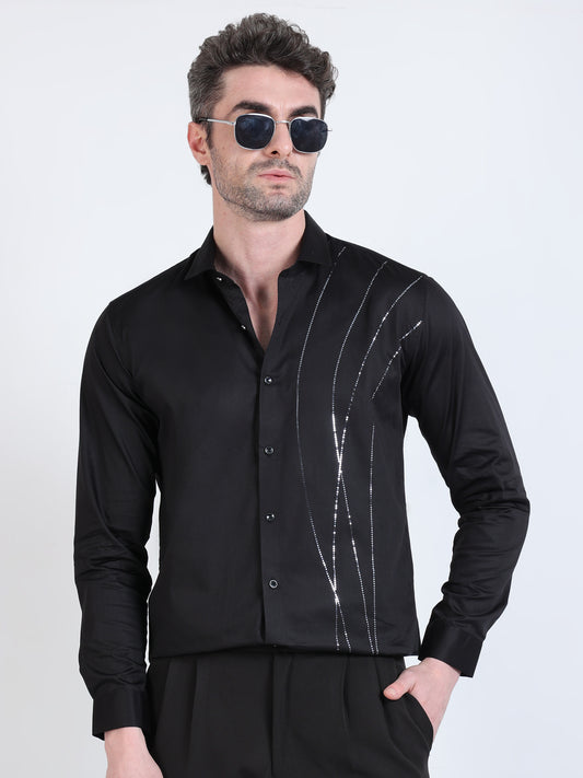 Regal Nightfall - Ocassion Wear Embroidered Shirt - Black