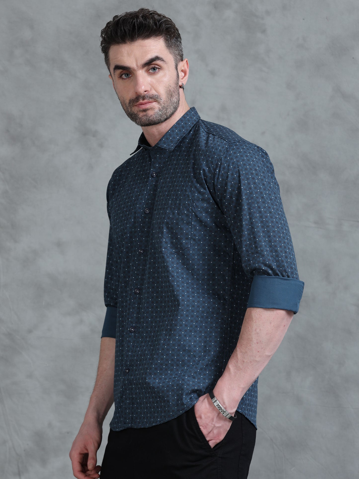 Aqua Geometric Men’s Printed Shirt