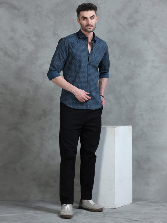 Aqua Geometric Men’s Printed Shirt