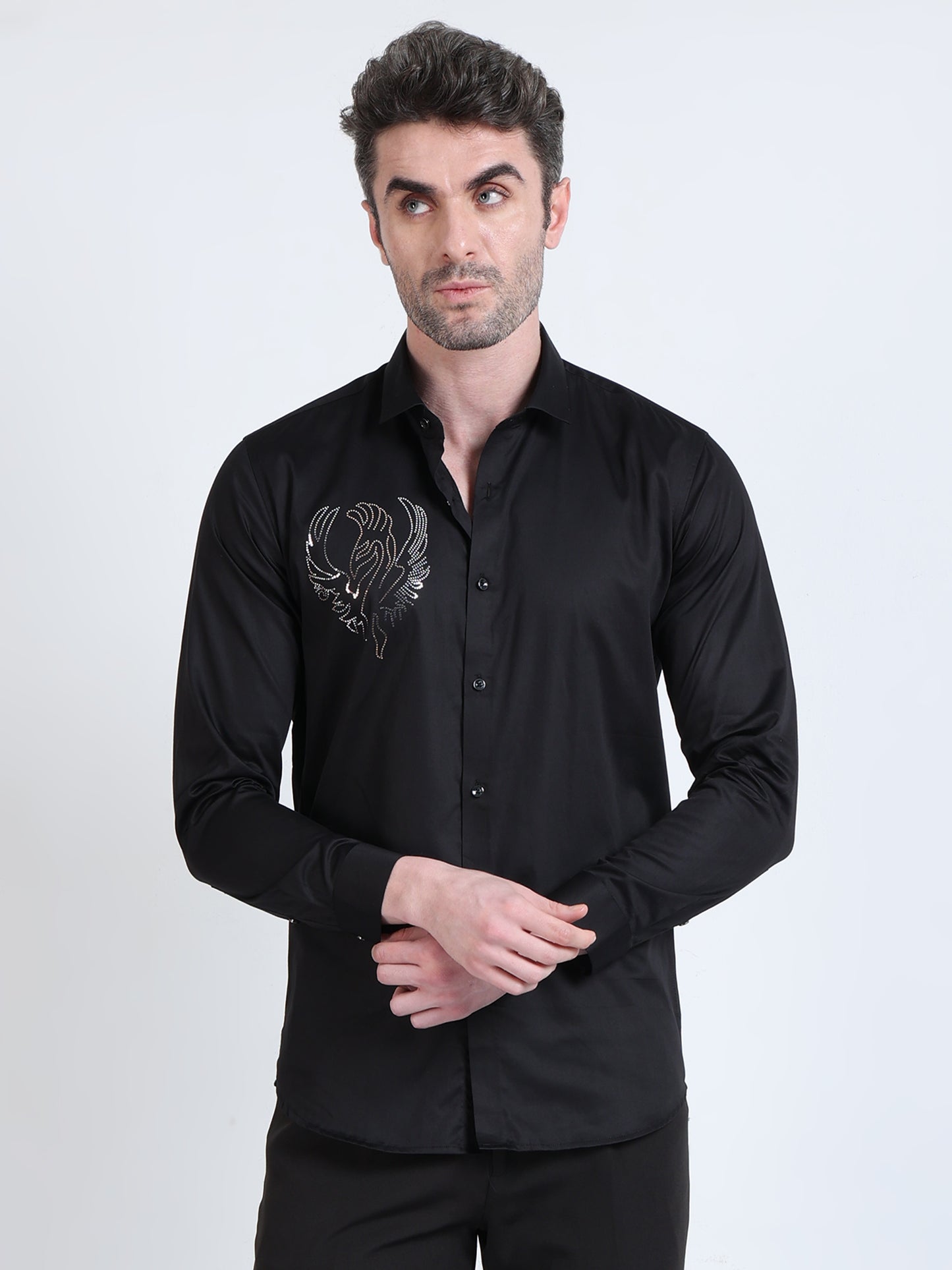 Midnight Mirage - Occasion Wear Embroidered Shirt - Black