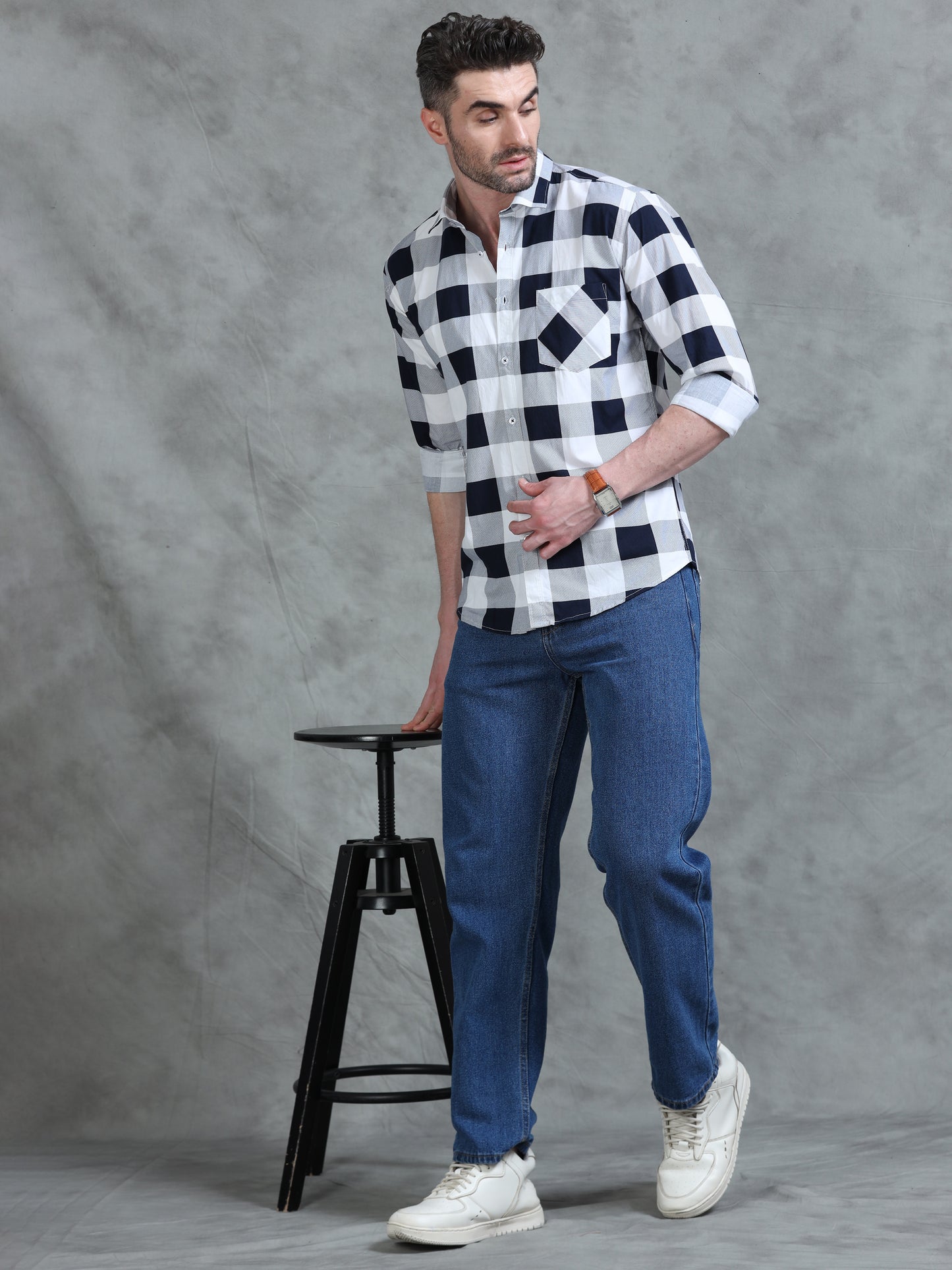 Classic Slate - Navy Blue Checked Shirt