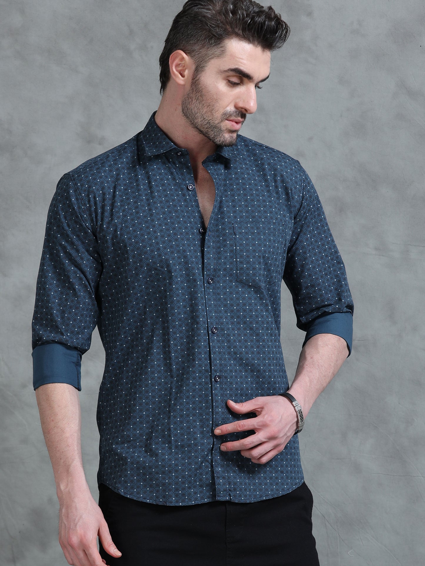 Aqua Geometric Men’s Printed Shirt