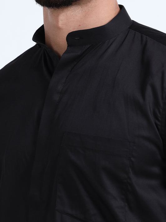 Mandarin Collar - Men’s Formal Shirt - Black