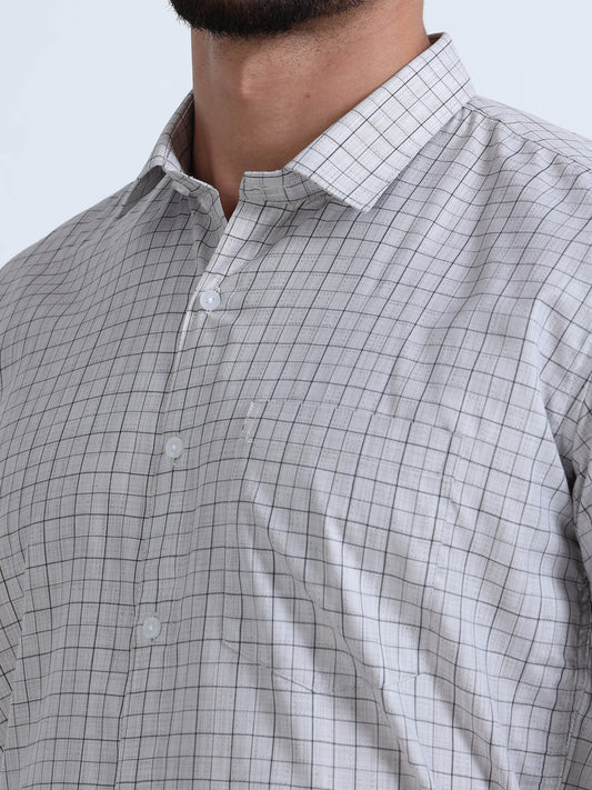 Ivory Grid- Men’s Formal Checked Shirt