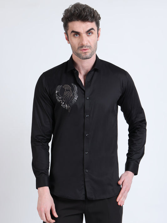 Midnight Mirage - Occasion Wear Embroidered Shirt - Black