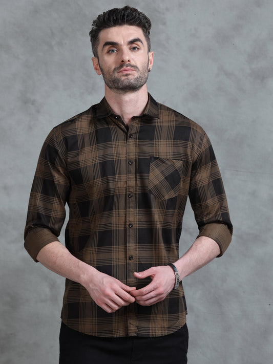Bold Brown Men’s Checked Shirt