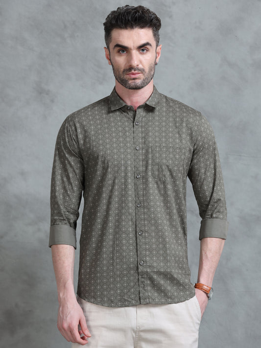 Olive Grid Patterned Shirt