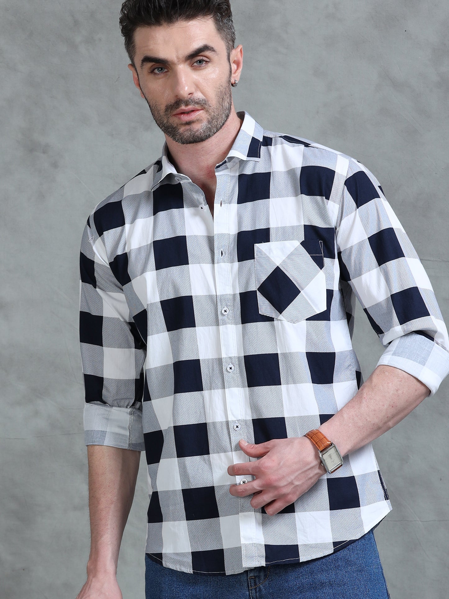 Classic Slate - Navy Blue Checked Shirt