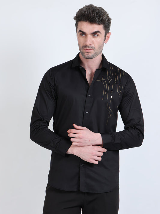 Black Diamond- Occasion Wear Embroidered Shirt -Black