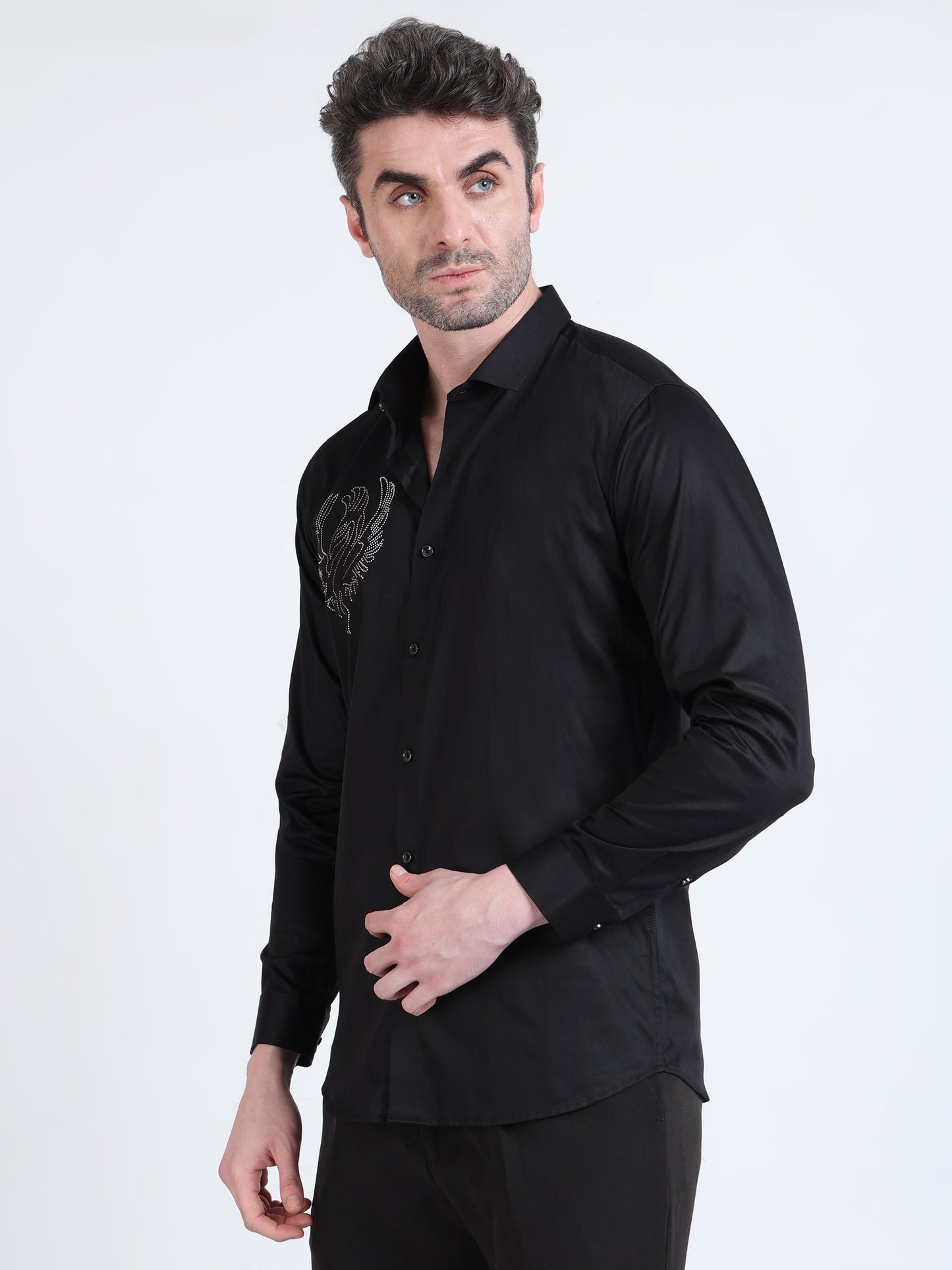 Midnight Mirage - Occasion Wear Embroidered Shirt - Black
